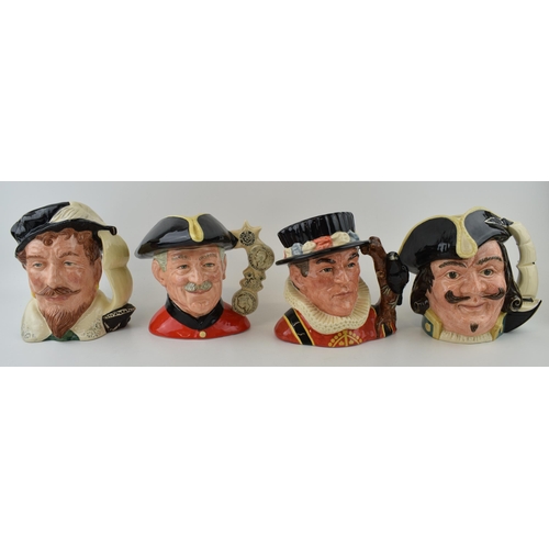 206 - Large Royal Doulton character jugs to include Yeoman of the Guard, Chelsea Pensioner, Francis Drake ... 