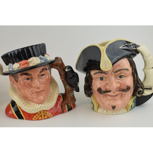 206 - Large Royal Doulton character jugs to include Yeoman of the Guard, Chelsea Pensioner, Francis Drake ... 