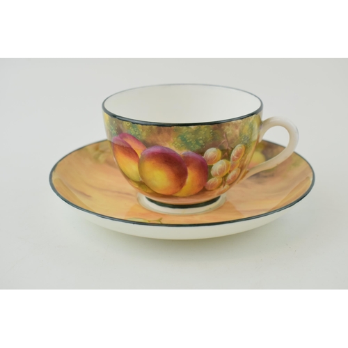 230 - Hand painted cup and saucer by David Bowkett, ex Royal Worcester artist. Height 7cm.