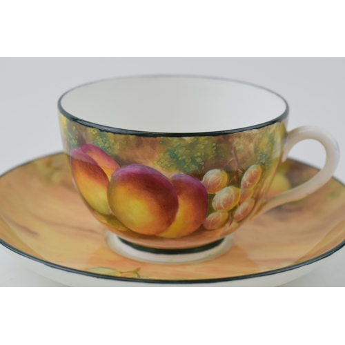 230 - Hand painted cup and saucer by David Bowkett, ex Royal Worcester artist. Height 7cm.