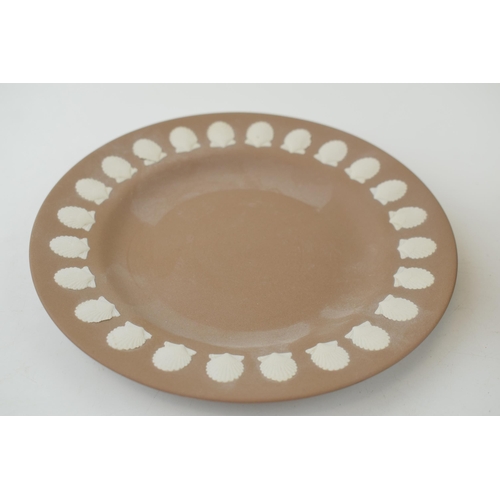 251 - Wedgwood Jasperware plate seashells dark taupe / brown 6 3/4