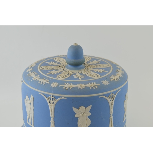 265 - 19th century large Jasperware cheese dome and base with traditional relief scenes, unmarked, with ac... 