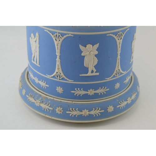 265 - 19th century large Jasperware cheese dome and base with traditional relief scenes, unmarked, with ac... 