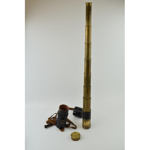 283 - An antique telescope, inscribed  'H.F. Mayes. Dover'. Original leather case and brass end cap. Lengt... 