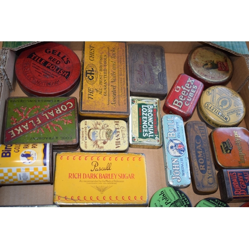 337 - Quantity of various Advertising Tins including Players Navy Cut Harrogate Toffee and boot Polish