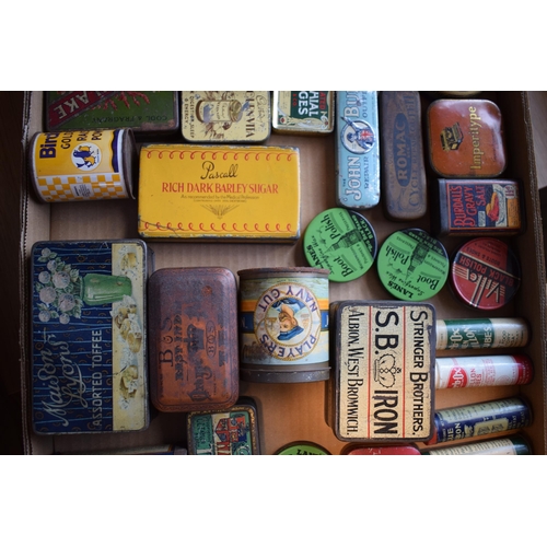 337 - Quantity of various Advertising Tins including Players Navy Cut Harrogate Toffee and boot Polish