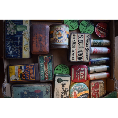 337 - Quantity of various Advertising Tins including Players Navy Cut Harrogate Toffee and boot Polish