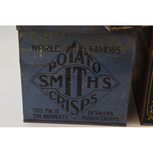 347 - A collection of advertising tins to include large shop counter 'Smiths Potato Crisps', 'Huntley & Pa... 