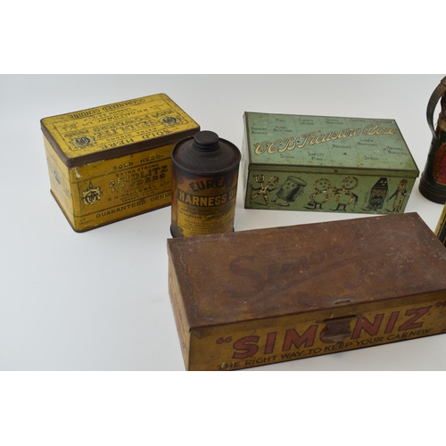 349 - A collection of advertising tins 'C.C.B Treasure Box', 'Harness Oil', 'Servisol', 'Quick Service Fus... 