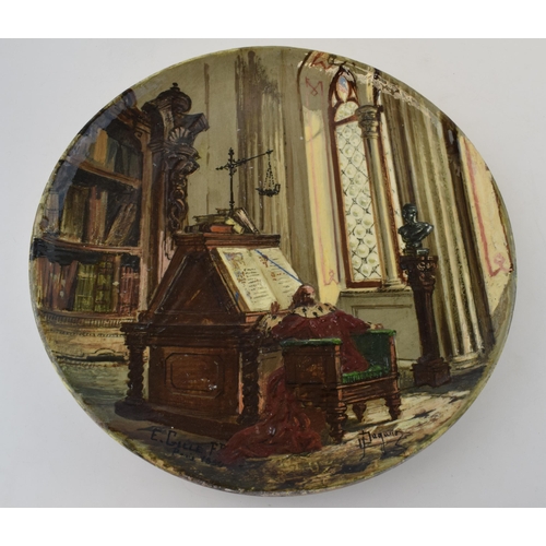 90 - 19th century embossed charger of a religious scene, a man reading the bible in a grand environment, ... 