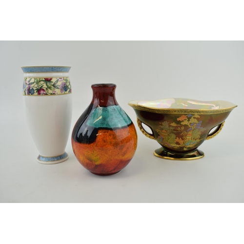 93 - A Poole Pottery abstract vase, 13.5cm tall, a Wedgwood Sarah vase 16cm, and a Crown Devon Rouge Roya... 