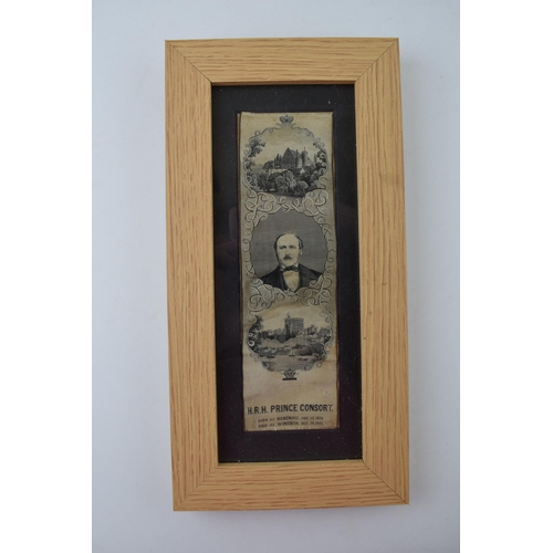 612 - Framed HRH Prince Consort silk bookmark, 30.5cm long.