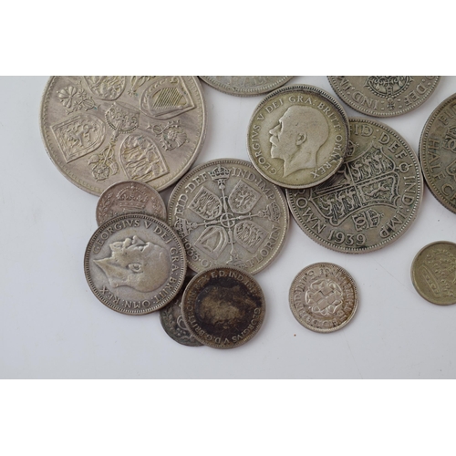 635 - British coins, mostly silver between 1920-1946, with some pre-1920, circa 130 grams, with a later co... 