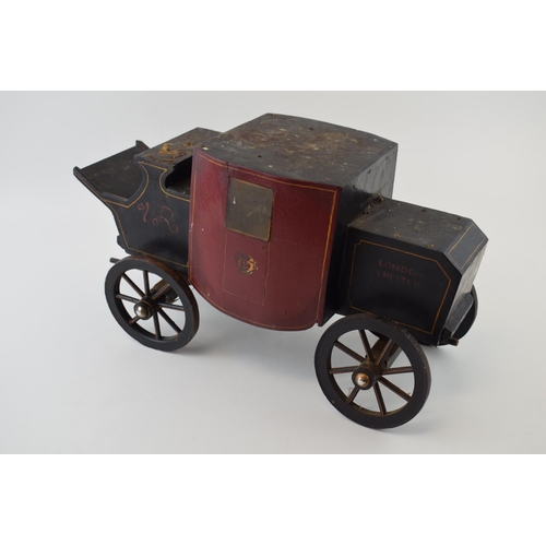 321 - Scratchbuilt vintage model of a horse drawn carriage, 'London Chester VR', 38cm long.