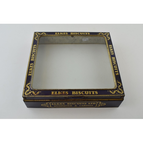 329 - 'Elkes Biscuits' adverting tin lid. Of local interest 'Elkes of Uttoxeter. Glass topped tin with hin... 