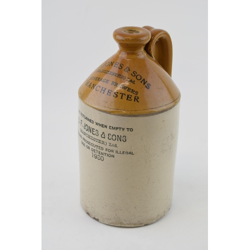 452 - A vintage stoneware flagon 'S.F. JONES & SONS' Manchester 1930. By Pearson & Co. Height 28cm.