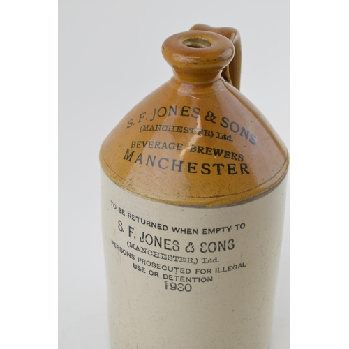 452 - A vintage stoneware flagon 'S.F. JONES & SONS' Manchester 1930. By Pearson & Co. Height 28cm.