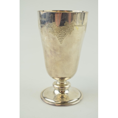 575 - Hallmarked silver goblet, vine and grape engraved decoration, Birmingham 1966, 13.5cm tall, 208.3g.