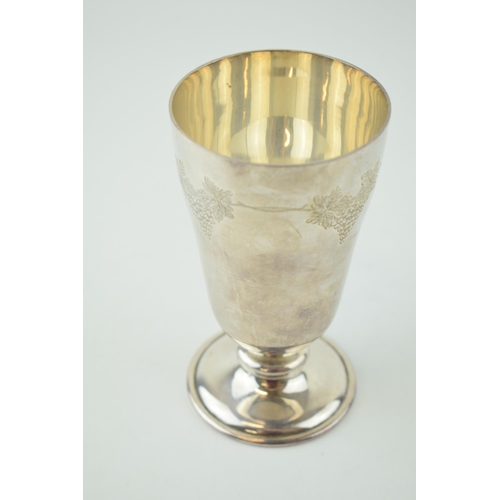 575 - Hallmarked silver goblet, vine and grape engraved decoration, Birmingham 1966, 13.5cm tall, 208.3g.