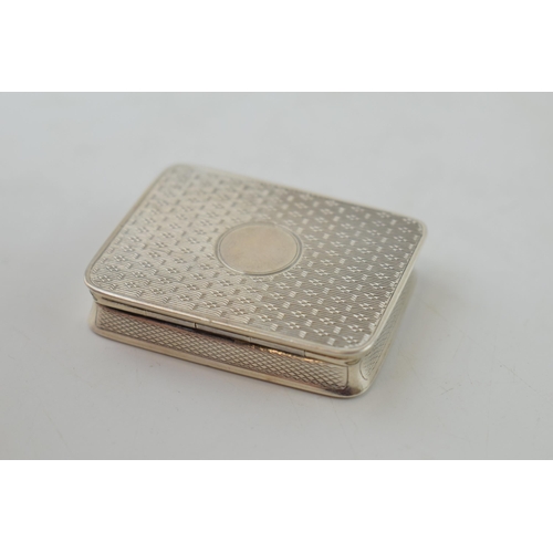 582 - Hallmarked silver snuff box with engineered decoration, vacant cartouche, 37.2g, gilt wash interior,... 