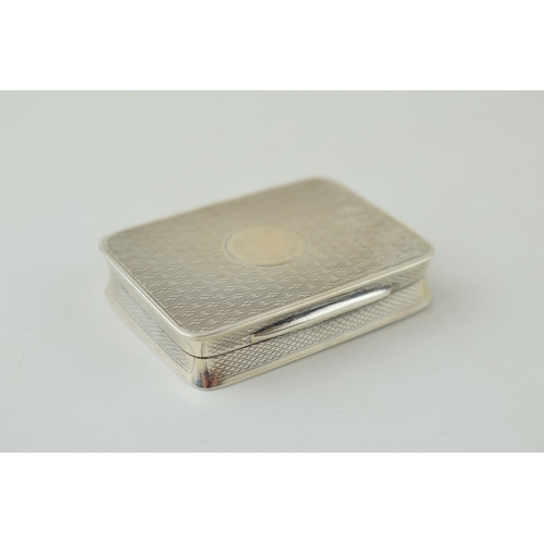 582 - Hallmarked silver snuff box with engineered decoration, vacant cartouche, 37.2g, gilt wash interior,... 