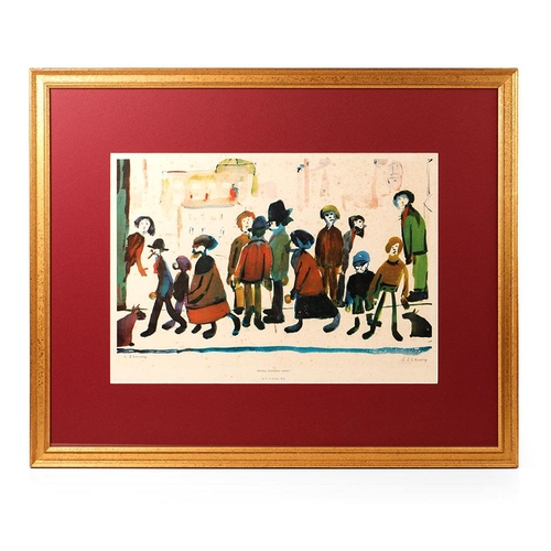 111 - Laurence Stephen Lowry (L S Lowry), RA (British 1887-1976) 'People Standing About' coloured print, g... 