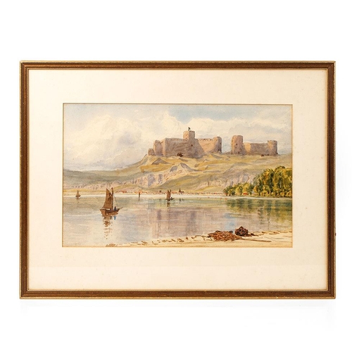 117 - Unknown artist, watercolour depicting castle and fishing boats under sail. Possibly Pembroke Castle.... 