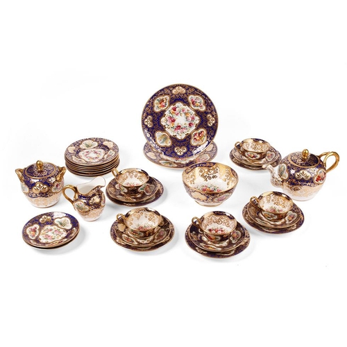 129 - Spode Copeland tea service, circa 1890, hand painted porcelain, with raised jewel work with floral v... 