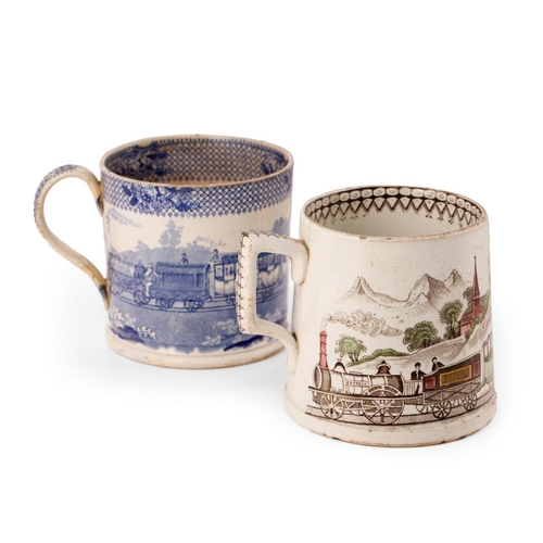 134 - 19th century transferware mug, railway mug,blue and white, 'Victoria Coronation, London, Royal Mail,... 