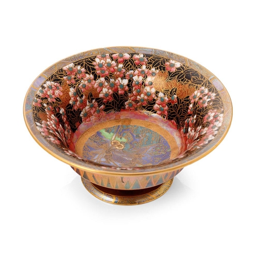 140 - Wedgwood fairyland lustre footed bowl, designed by Daisy Makeig Jones, the centre panel decorated wi... 