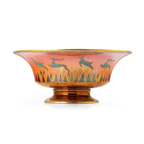 140 - Wedgwood fairyland lustre footed bowl, designed by Daisy Makeig Jones, the centre panel decorated wi... 