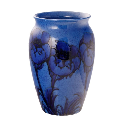 161 - Moorcroft large bulbous vase, Poppy on Blue, 31cm tall, 20cm wide, signed 'W Moorcroft' to base, wit... 