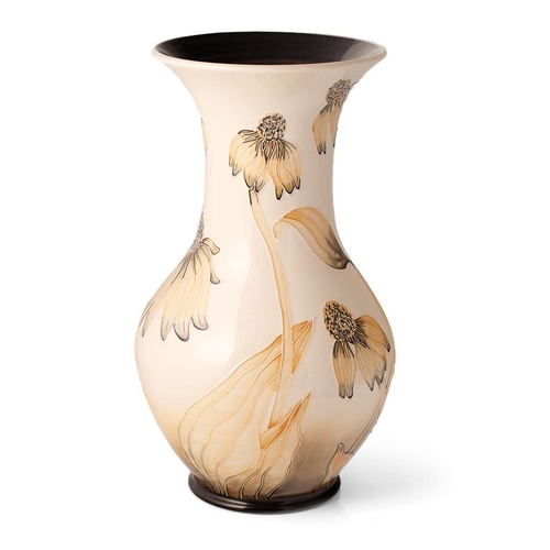 164 - Moorcroft low bulbous vase in the Cornflower design, low shouldered, brown interior, 33.5cm tall, fi... 