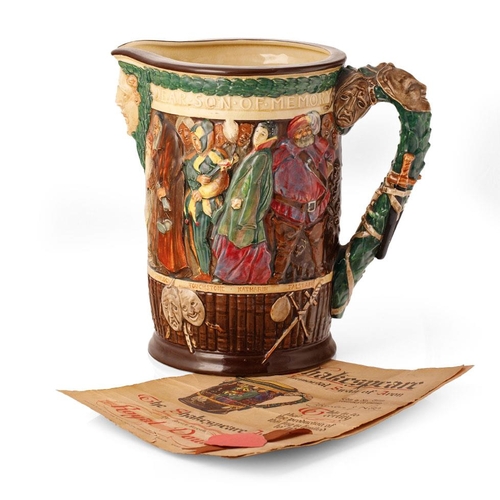 174 - Royal Doulton large embossed jug 'The Shakespeare Jug', no. 388/1000, with original certificate, 27c... 