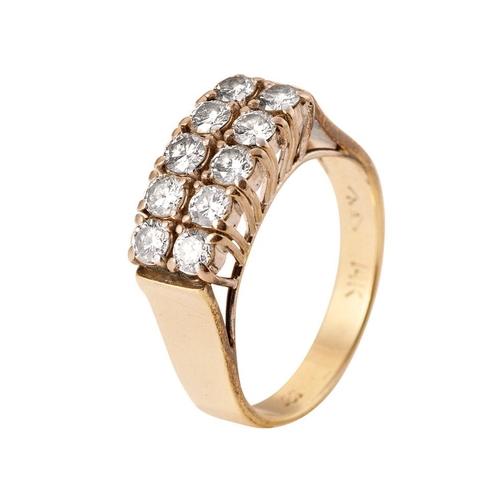 227 - 14k gold ring, set white stones, 5.3g, size P.