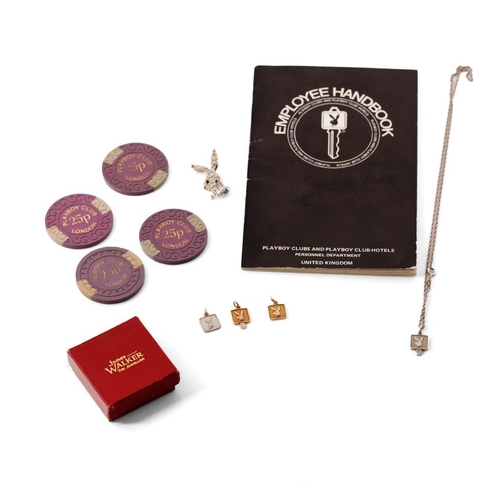 239 - A collection of 'Playboy' jewellery and ephemera to include 'Playboy Service Award' pendants in, sil... 