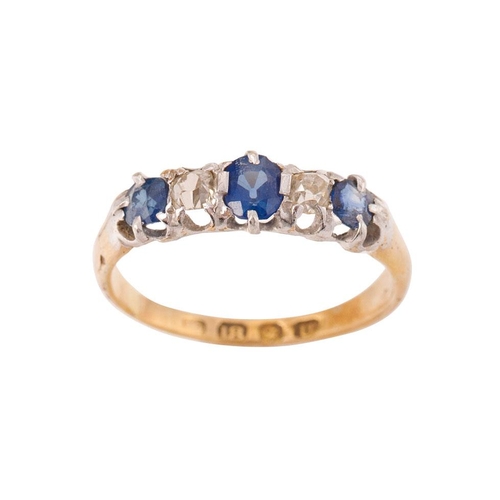 249 - 18ct yellow gold Sapphire and Diamond ring. Hallmarked London 1915. Ring size 'M'. Weight 2.3 grams.