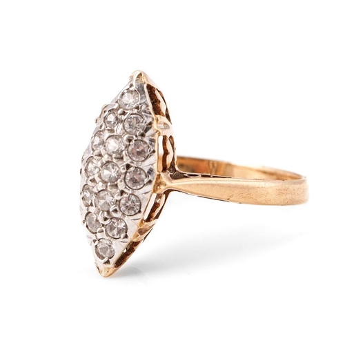 251 - 9ct yellow gold Marquise dress ring. Ring size 'O'. Gross weight 2.6 grams.