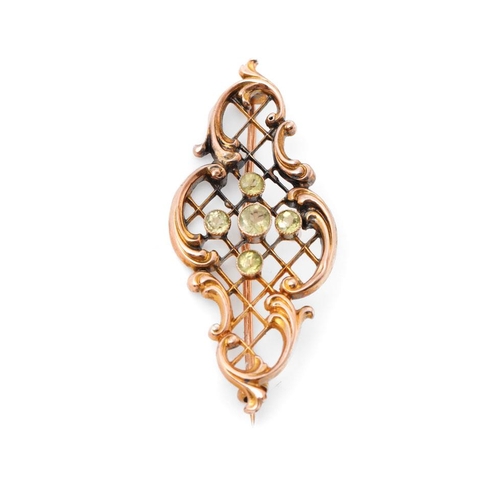 252 - 9ct yellow gold Peridot bar brooch. 4.5cm, Weight 2.1 grams.