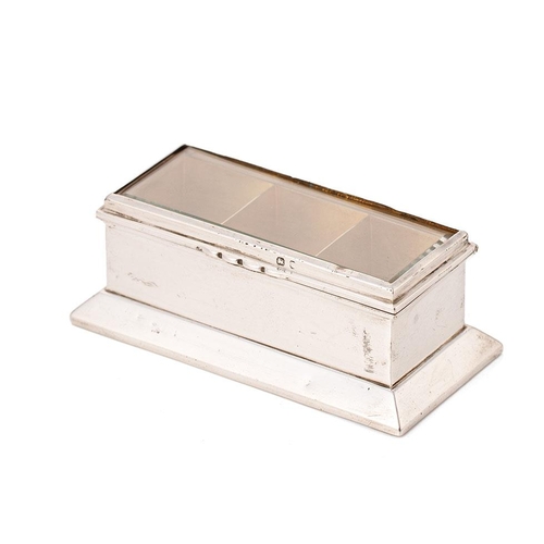 262 - Silver triple stamp holder, in the form of a casket / coffin, bevel edged glass, Birmingham 1898, sp... 