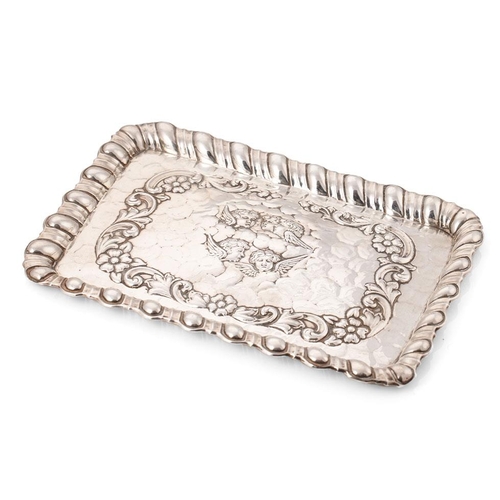 263 - Hallmarked silver tray with shaped edge in the Reynold's Angel pattern, 386.7 grams, Birmingham 1903... 