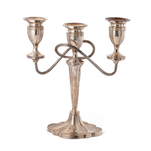 273 - Hallmarked silver three-sconce candelabra, weighted base, 32cm tall, Birmingham 1977, gross 1575.8g.