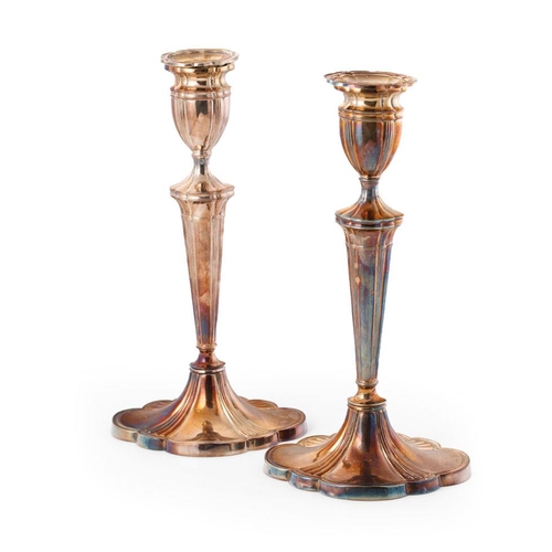 282 - A pair of large silver candlestick, shaped weighted bases, ribbed design, 30.5cm tall (2), Sheffield... 