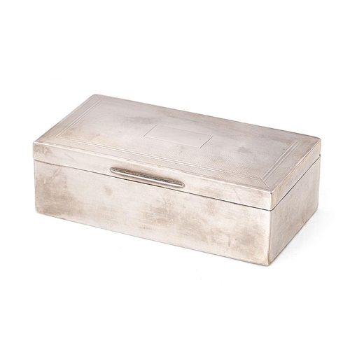 298 - Large silver cigarette box, wooden interior, engineered design, vacant cartouche, 16.5cm x 9cm, comp... 