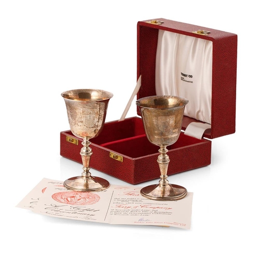 303 - A pair of hallmarked silver goblets, to mark the 'Octocentenary of Newcastle Under Lyme', limited ed... 