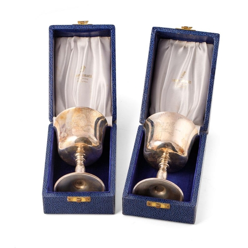 307 - A pair of silver goblets, gilt interior, Bicentenary Of The Assay Office, in cases, Birmingham 1973,... 