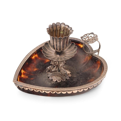 313 - Victorian silver and tortoiseshell chamberstick, heart shaped, 11.5cm long, London 1889, maybe Willi... 