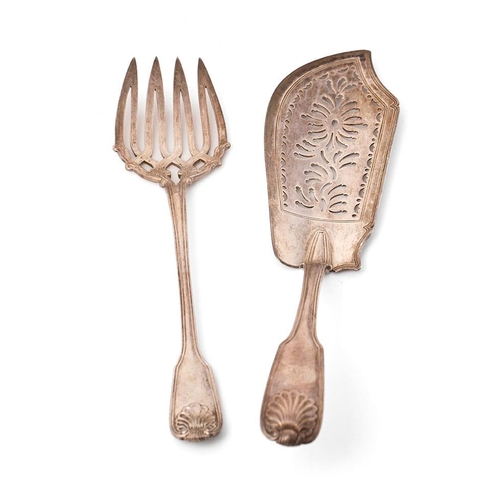 314 - Victorian silver serving pair of utensils, London 1849, makers mark worn, 25cm long, 318.2g (2).