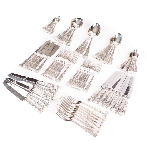 320 - An eighty-four piece sterling silver cutlery set, in the Kings pattern, with original purchase invoi... 