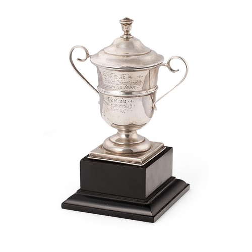 331 - Silver lidded cup on plinth 'County Team Championship 1928' Hallmarked Sheffield 1928. Weight 119.3 ... 